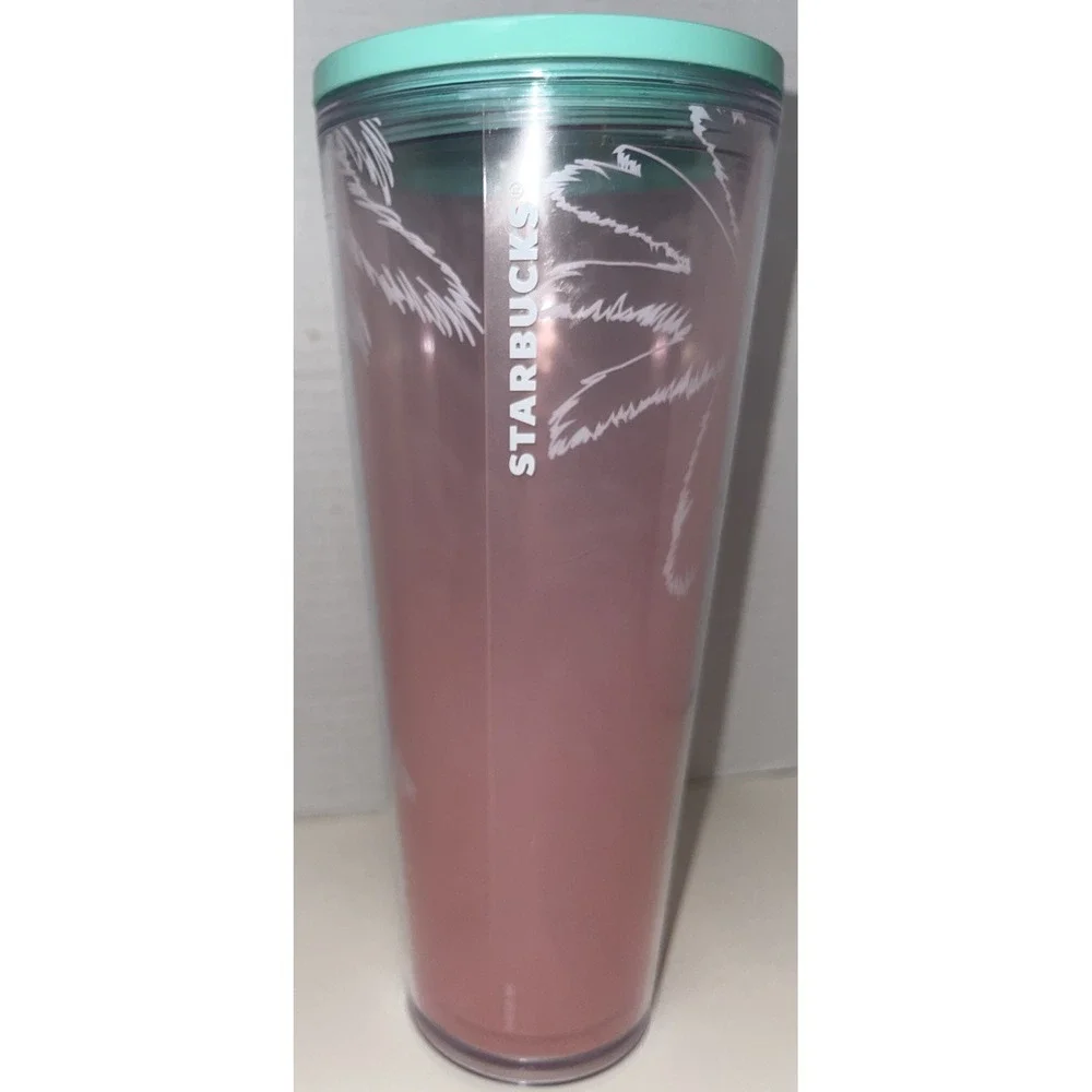 Starbucks Los Angeles Palm Pink Teal Venti Tumbler Cold Coffee Cup 24oz No Straw